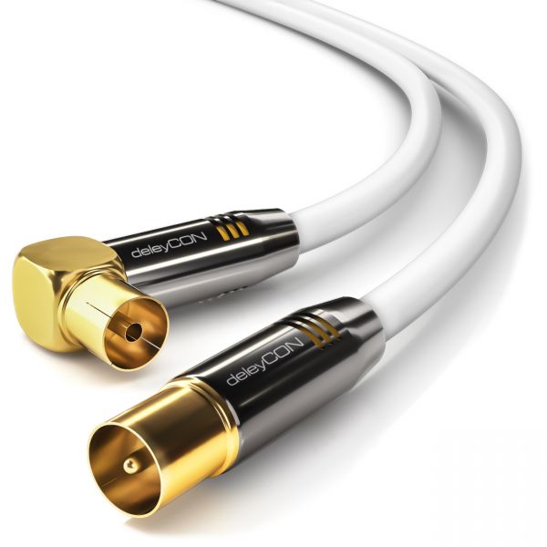 deleyCON HDTV TV Antennen Kabel 3m - 1x 90° gewinkelt 3m Stecker zu Buchse