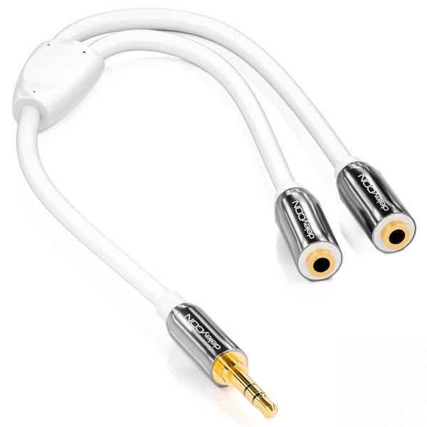 deleyCON 0,2m Audio Klinken Y Splitter Kabel - 3,5mm Stecker zu 2x 3,5mm Buchse