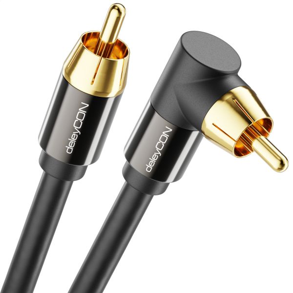deleyCON 2m Subwoofer Kabel Cinch RCA Koaxialkabel Winkelstecker