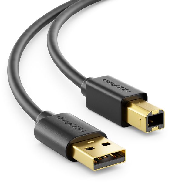 deleyCON 1,5m USB 2.0 Drucker- Scannerkabel USB A-Stecker zu B-Stecker Schwarz