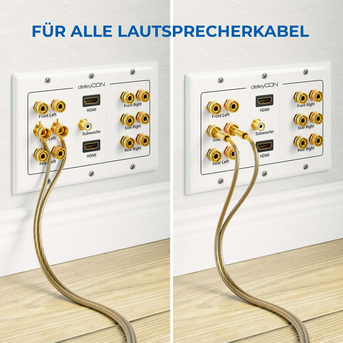 DeleyCON HDMI Wanddose 1 Port Aufputz – Mit 45° Gewinkeltem 15cm Kabel, Vergoldete Buchse, Unterstützt 4K 2160p, 3D & Ethernet – Für TV, Beamer, Heimkino