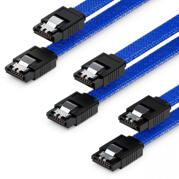 deleyCON 3x 50cm SATA 3 Nylon Kabel HDD SSD 6Gbit/s 2 Stecker Gerade Blau
