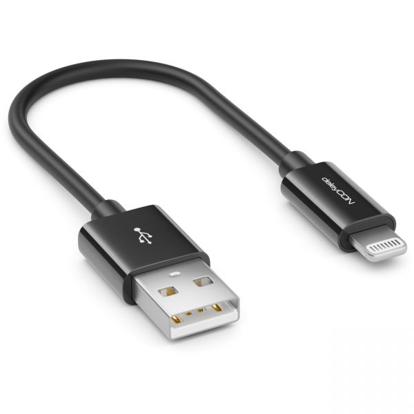deleyCON 0,15m Lightning 8 Pin USB Ladekabel Datenkabel MFI Zertifiziert Schwarz