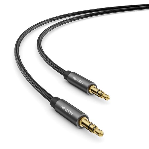 deleyCON 0,5m Aux Kabel 3,5mm Audio Klinken Stereo Baumwollkabel Metallstecker