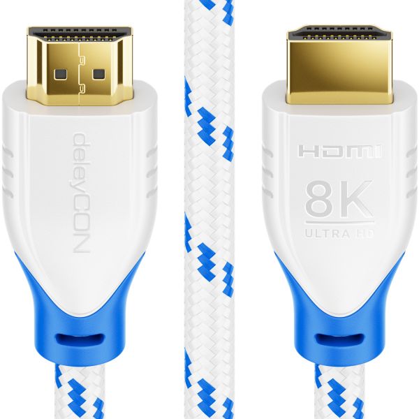 deleyCON 2m 8K UHD-2 HDMI 2.1 Nylon Kabel 8K@60Hz 4K@120Hz DTS HDR eARC Weiß