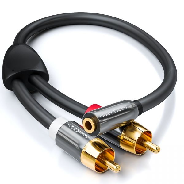 deleyCON 0,2m Klinken zu Cinch Adapter - 3,5mm Buchse zu 2x RCA Cinch Stecker