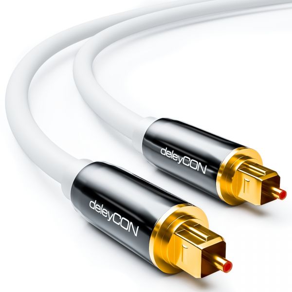 deleyCON HQ 1m Optisches Audio Kabel 5mm LWL - 2x Toslink Metallstecker - Weiß