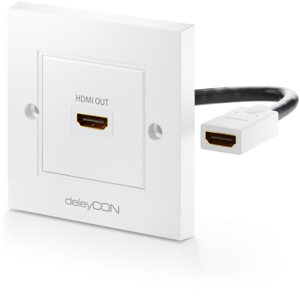deleyCON HDMI Dose Wanddose 1x HDMI Port 15 cm Kabel 45° Gewinkelt 3D FULL HD