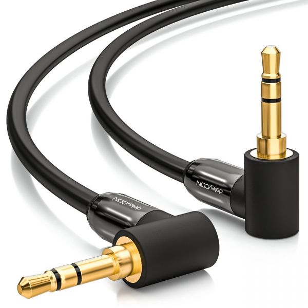deleyCON 5m HQ Klinken Kabel 2x 90° Grad gewinkelt - 2x 3,5mm Klinken Stecker