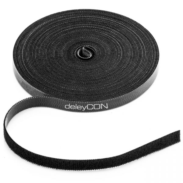 deleyCON 10m Klettband Rolle 10mm Breit Kabelbinder Klettverschluss Kabelklett