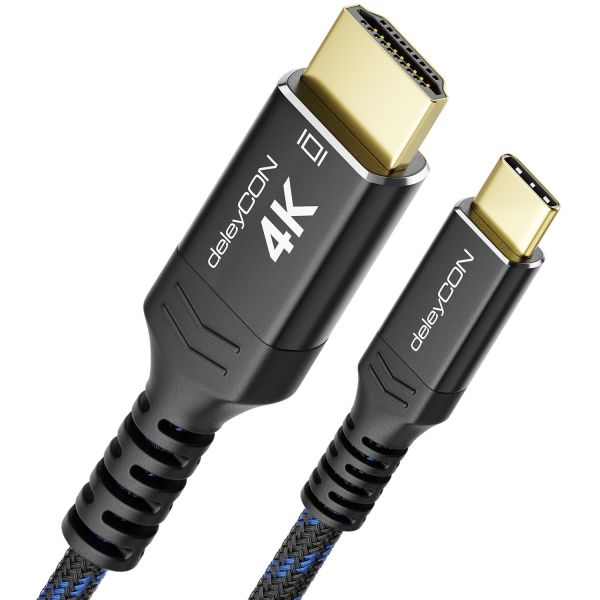 deleyCON 2m 4K USB-C auf HDMI Kabel 4K@60Hz 2K@120Hz Thunderbolt 3/4 Handy PC