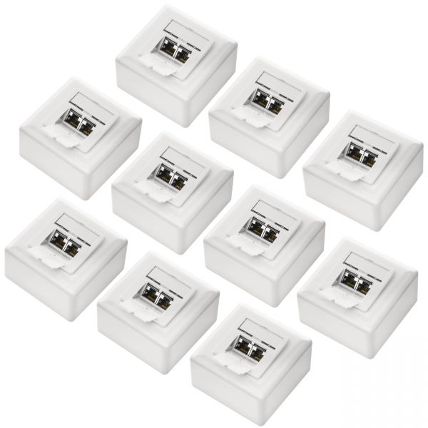 deleyCON 10x CAT6a Netzwerkdose 2x RJ45 Port Geschirmt Aufputz Unterputz Netzwer