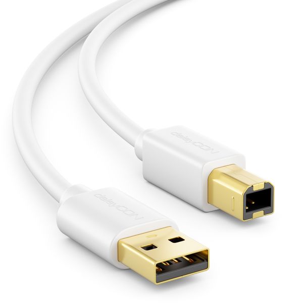 deleyCON 5m USB 2.0 Drucker- Scannerkabel USB A-Stecker zu B-Stecker Weiß