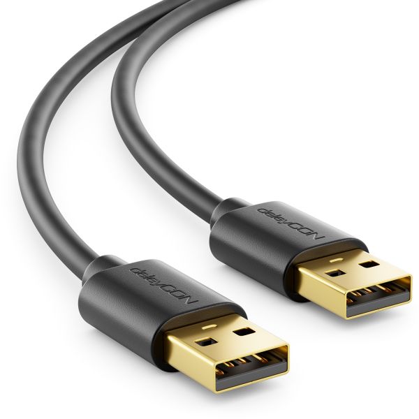 deleyCON 0,5m USB 2.0 Datenkabel - USB A-Stecker zu USB A-Stecker Schwarz