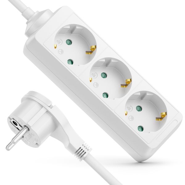 deleyCON 3 Fach Steckdosenleiste mit Flachstecker Stromleiste 3,0m Kabel Weiß