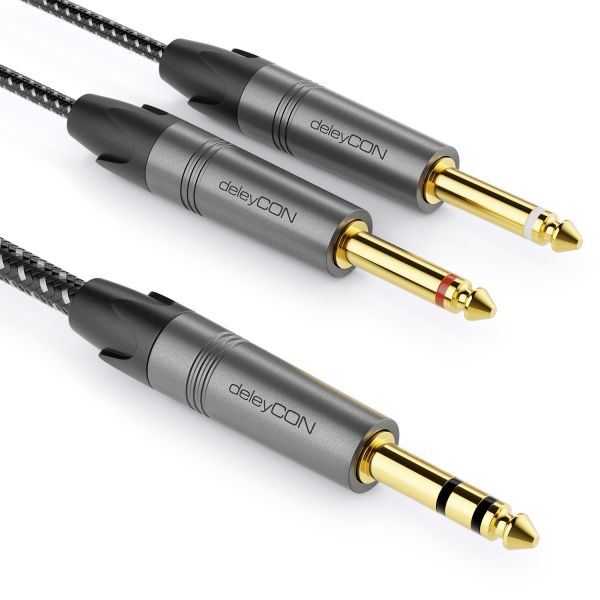 deleyCON 5m 6,3mm Klinke Stereo auf 2x 6,3mm Klinke Mono Kabel Insertkabel Y