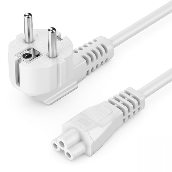 deleyCON 5m Stromkabel Schutzkontakt Typ F 90° auf IEC C5 Buchse Weiß