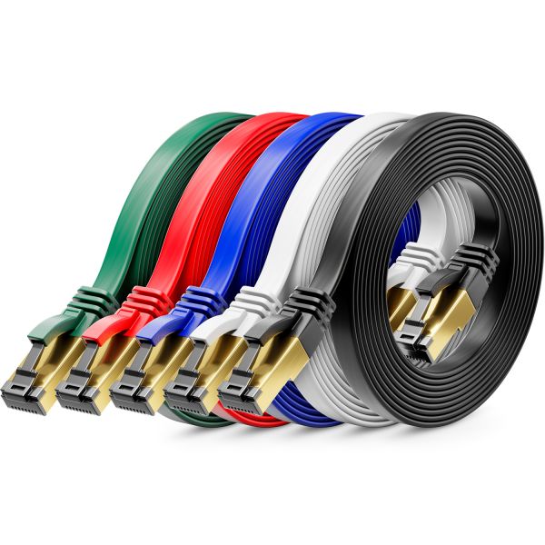 deleyCON 5x 2m CAT8 Flach Netzwerkkabel (40 Gbit/s, Kupfer, RJ45, Bunt)