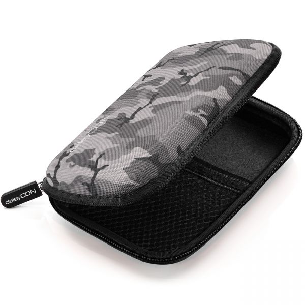 deleyCON Festplattentasche Case für 2,5 Zoll HDD SSD 2 Fächer Schwarz Camouflage