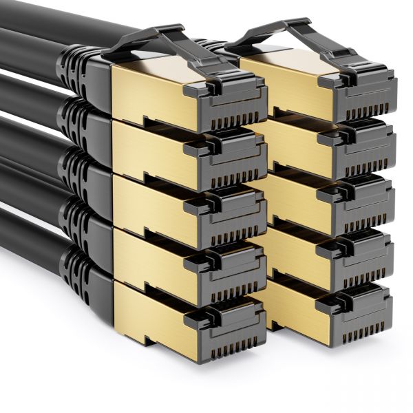 deleyCON 10x 0,25m CAT8.1 Patchkabel S/FTP PIMF 2000MHz 40Gbit RJ45 LAN Schwarz