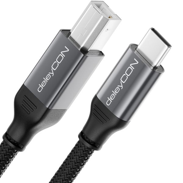 deleyCON 5m USB C Druckerkabel für Drucker Scanner MIDI USB-C auf USB-B Kabel