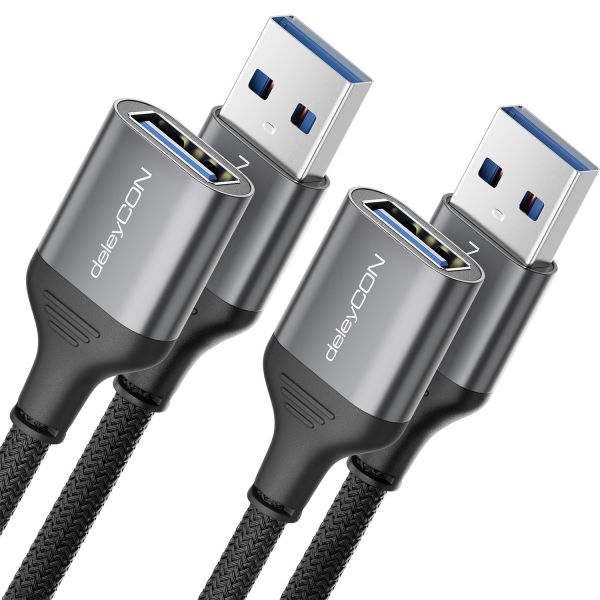 deleyCON 2x 0,5m USB 3.0 Verlängerungskabel (5Gbps, A Stecker/A Buchse, Nylon)