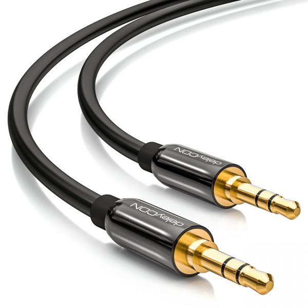 deleyCON 2m Klinkenkabel 3,5mm AUX Kabel Stereo Audio Kabel 2x gerade Schwarz