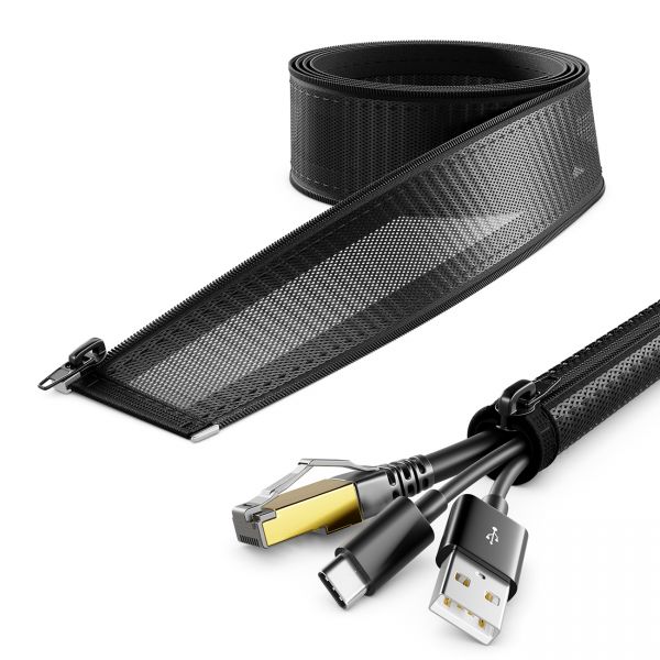 deleyCON 3,0m Kabelschlauch mit Reißverschluss 15mm Durchmesser Nylon Schwarz