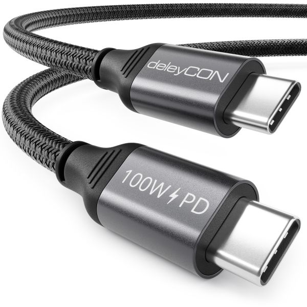 deleyCON 0,5m USB C Kabel PD3.0 100W Schnellladekabel Ladekabel USB-C auf USB-C