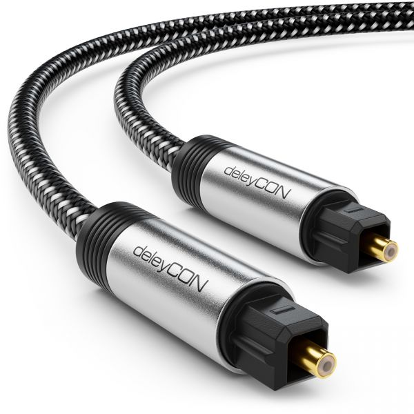 deleyCON Toslink Kabel 10m Optisches Digital Audio Kabel Metallstecker &amp; Nylon