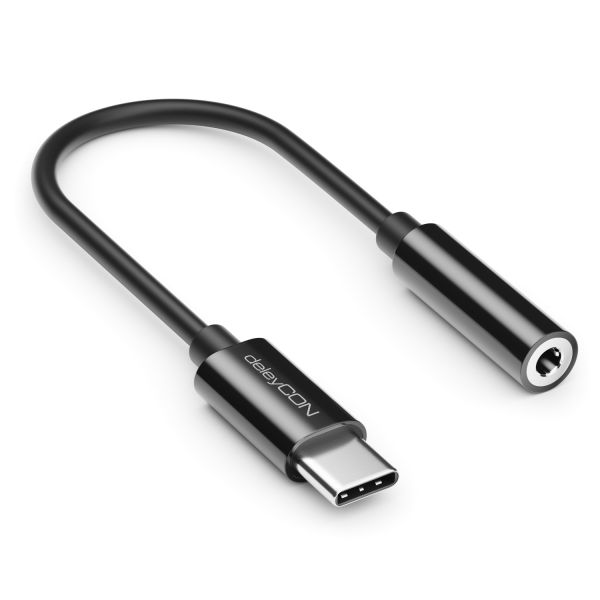 deleyCON USB-C auf 3,5mm Audio Adapter (DAC, TRRS, Typ-C Stecker, Schwarz)