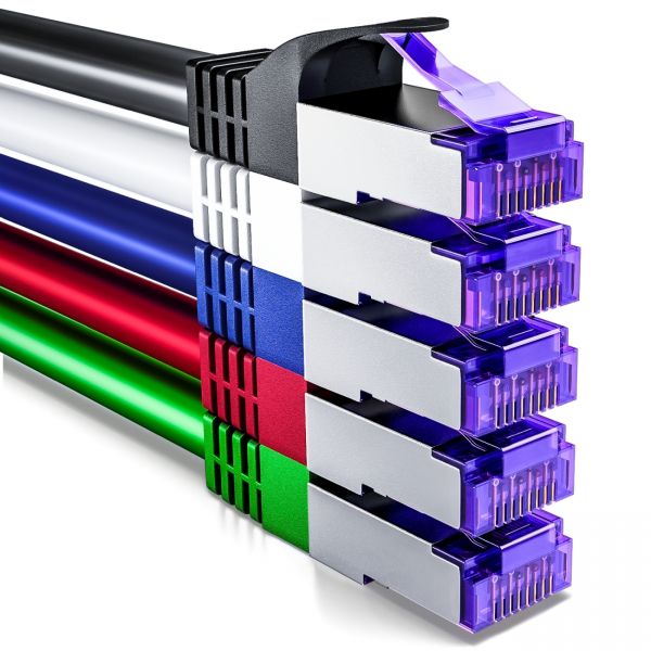 deleyCON 5x 1m RJ45 Patchkabel SFTP Netzwerkkabel mit CAT7 Rohkabel Bunt