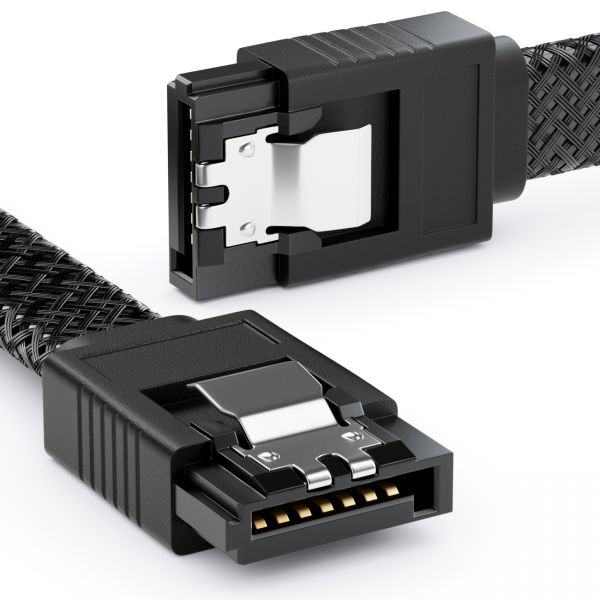 deleyCON 30cm SATA 3 Kabel Nylon 6Gbit/s HDD SSD 2 S-ATA L-Stecker Gerade