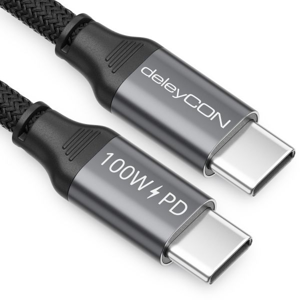 deleyCON 2m USB-C Kabel USB3.2 Gen2 (10Gbit/s, 100W, 4K60Hz) iPhone/Samsung/iPad