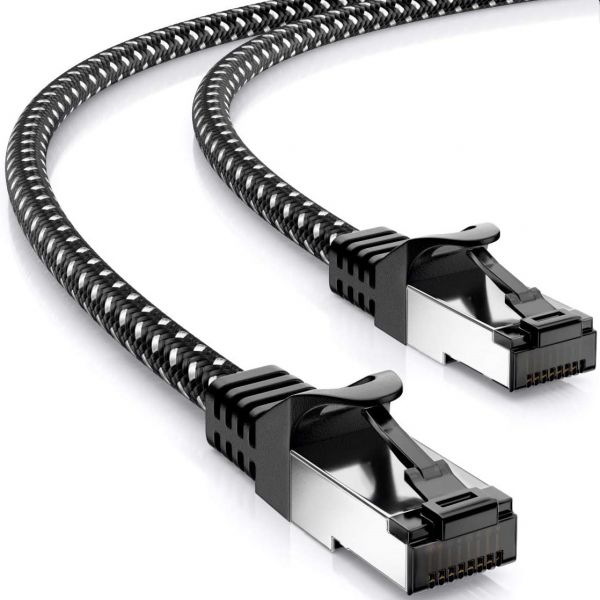 deleyCON 20m RJ45 Nylon Netzwerkkabel mit CAT7 Rohkabel S-FTP PiMF Schwarz