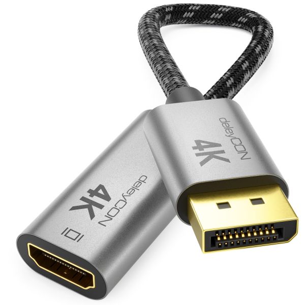 deleyCON 4K DisplayPort auf HDMI Adapter 1080P WQHD @165Hz 144Hz 120Hz 60Hz