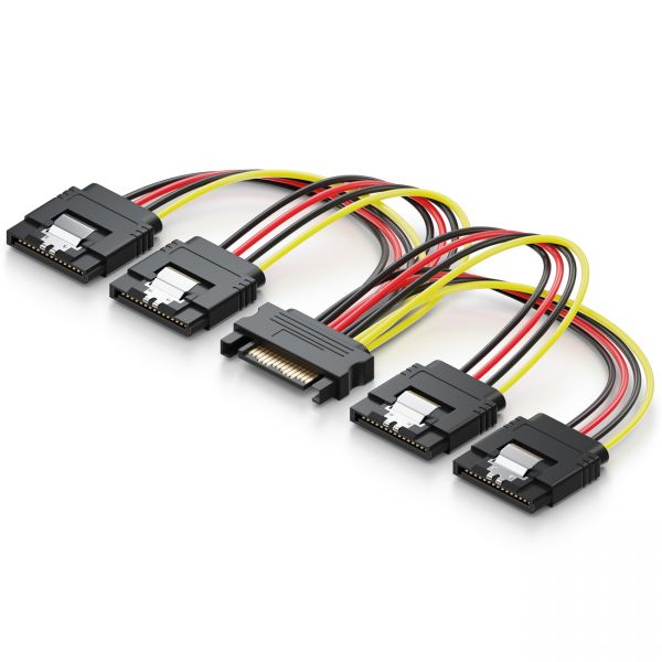 deleyCON 0,15m SATA Strom Y-Adapter - 1 zu 4x S-ATA Stecker - 4 Fach Stromkabel