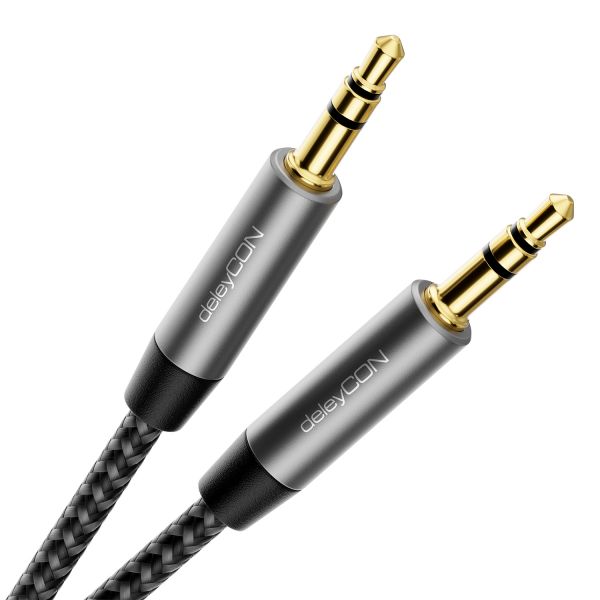 deleyCON 5m Nylon 3,5mm Klinke Audio Stereo AUX Kabel Klinkenkabel Schwarz