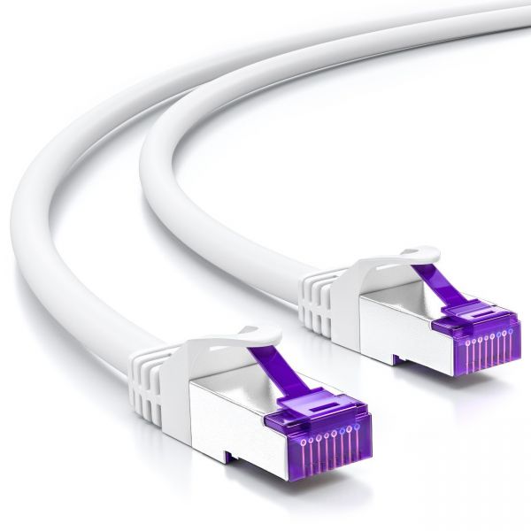 deleyCON 7,5m RJ45 Patchkabel SFTP PiMF Netzwerkkabel mit CAT7 Rohkabel weiß