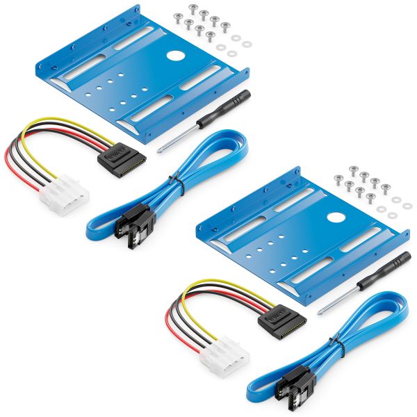 deleyCON 2x Einbaurahmen für 2,5" Festplatten/SSD's 3,5" Adapter Halterung Blau