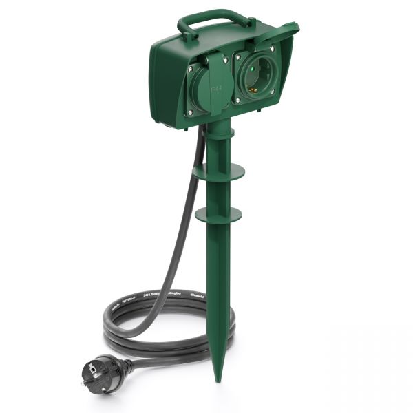 deleyCON 2 Fach Outdoor Steckdose mit Erdspieß IP44 Garten Terrasse 5m Kabel