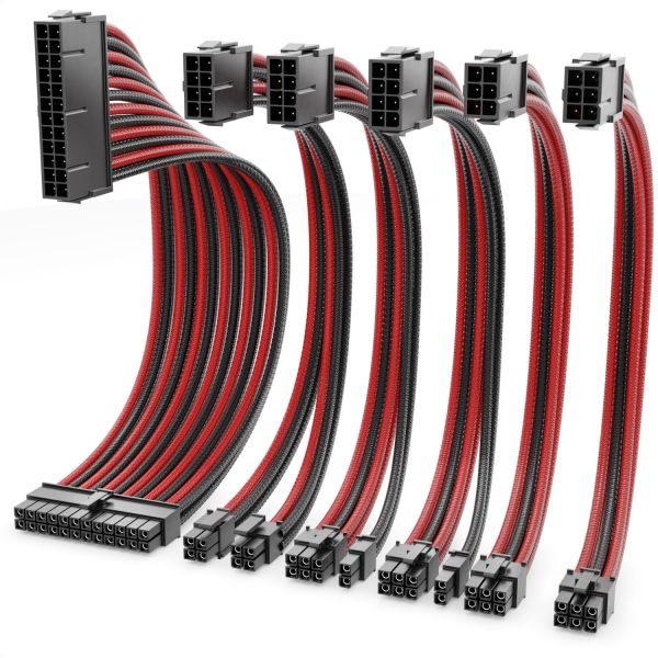 deleyCON Netzteil Kabel Set 6-Teilig 30cm Computer Motherboard 18 AWG Rot