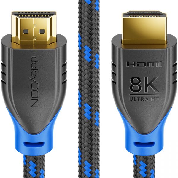 deleyCON 2m 8K UHD-2 HDMI 2.1 Nylon Kabel 8K@60Hz 4K@120Hz DTS HDR eARC Schwarz