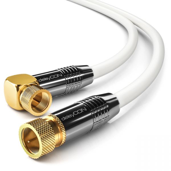 deleyCON HDTV SAT Antennenkabel 4m Weiß - 1x 90° gewinkelt - 2x F-Stecker