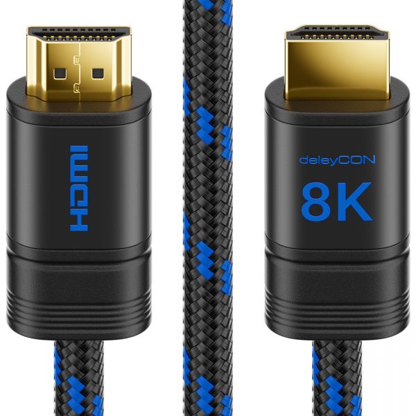 deleyCON 3m 8K UHD-II HDMI 2.1 Nylon Kabel 8K@60Hz 4K@120Hz Metallstecker