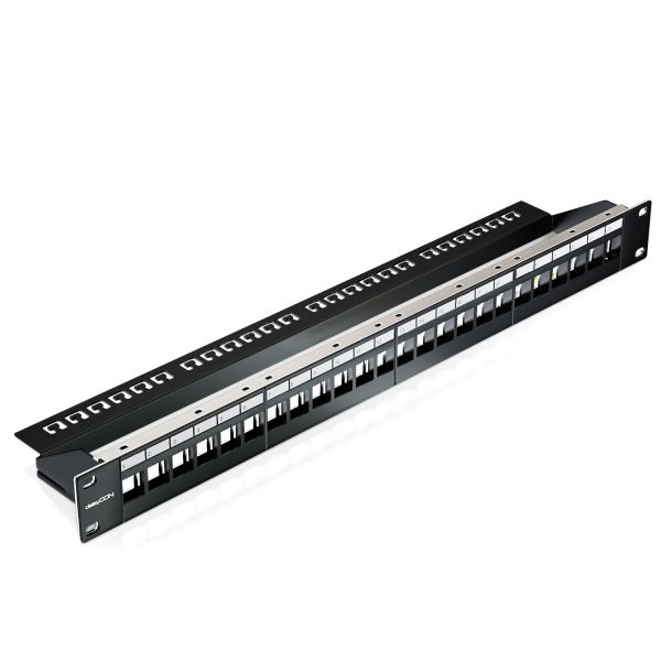 deleyCON 24 Port Patchpanel Modular für Keystone Module 1HE 19 Zoll Schwarz