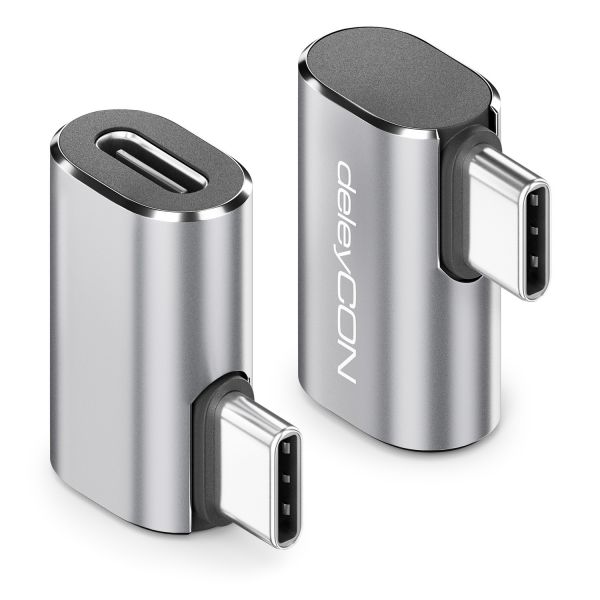 deleyCON 2x USB-C Winkeladapter (40Gbps, 8K60Hz) Alu-Gehäuse