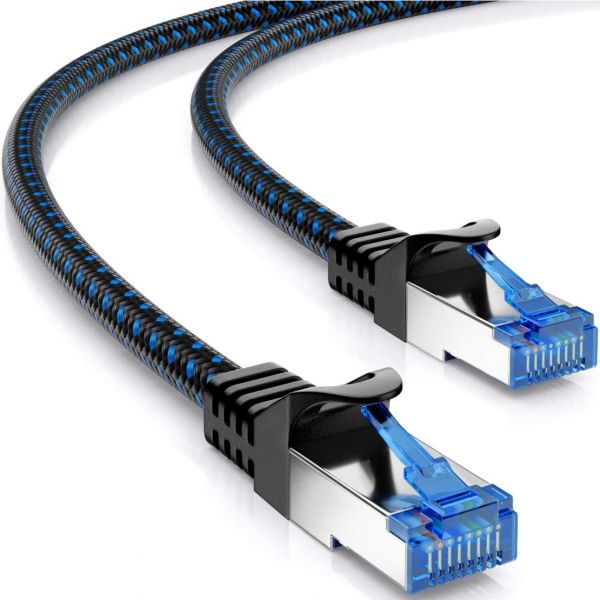 deleyCON 20m CAT8.1 Nylon Netzwerkkabel S/FTP PIMF 2000MHz 40Gbit RJ45 Schwarz