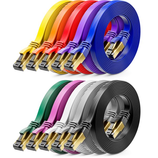 deleyCON 10x 1m CAT8 Flach Netzwerkkabel (40 Gbit/s, Kupfer, RJ45, Bunt)