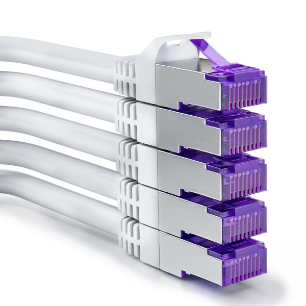 deleyCON 5x 0,25m RJ45 Patchkabel SFTP Netzwerkkabel mit CAT7 Rohkabel Weiß